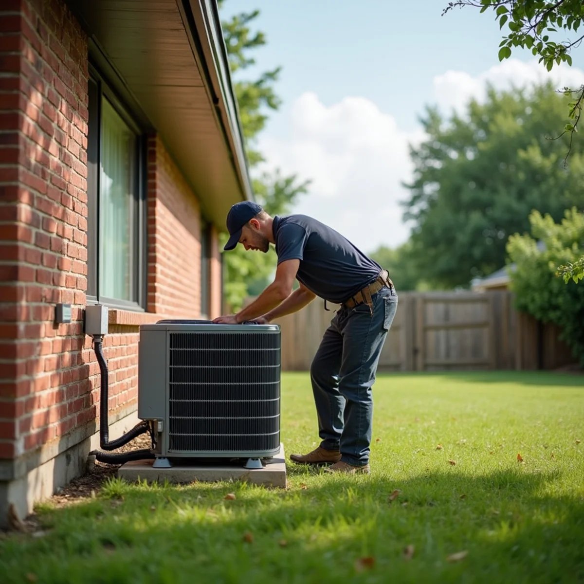 HVAC technician checking a residential system