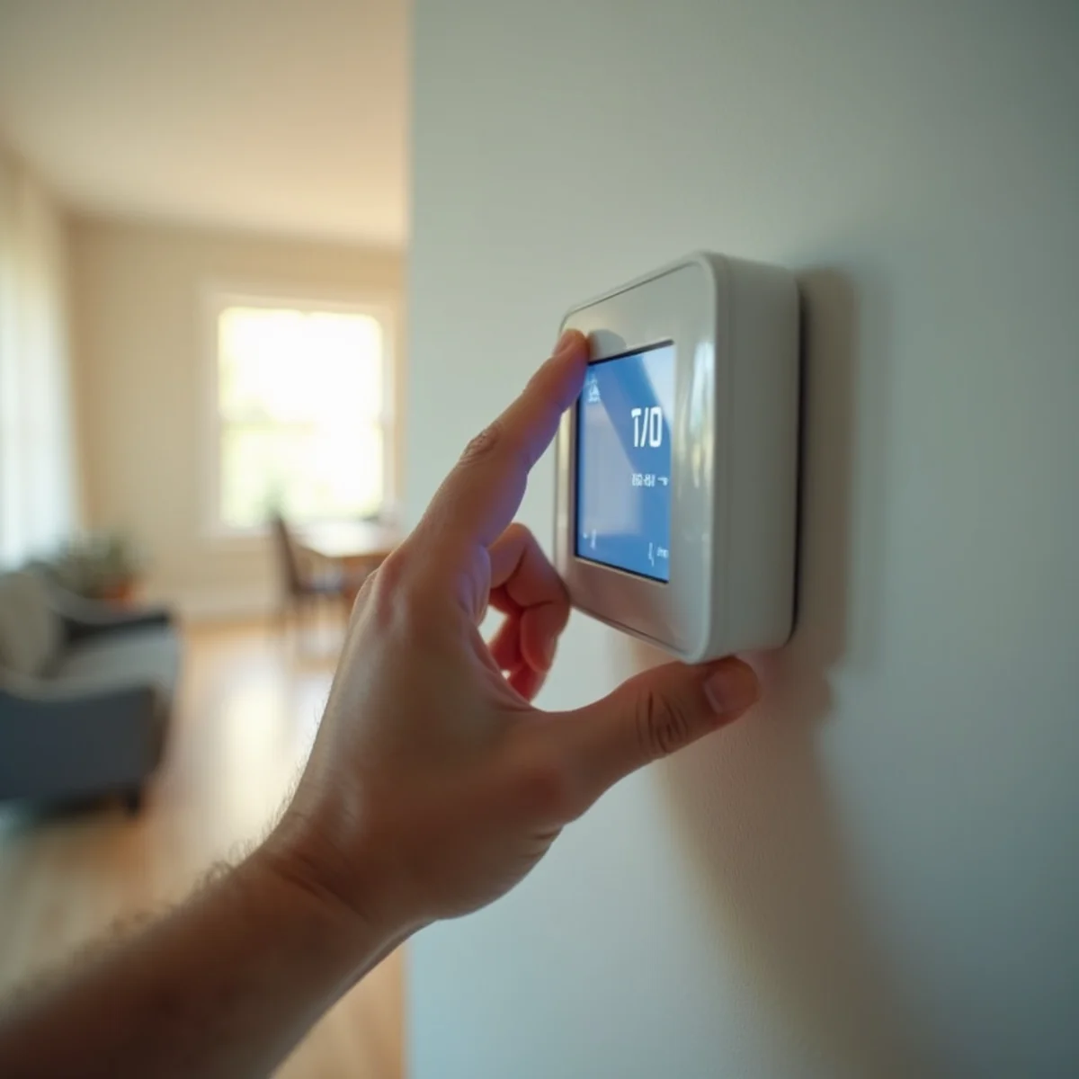 Modern wall thermostat in an Oklahoma City home