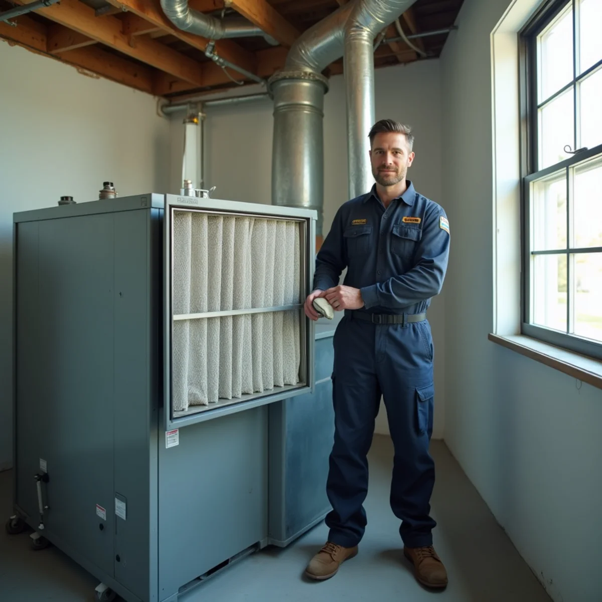 Whole-home air filtration equipment at a residential HVAC system