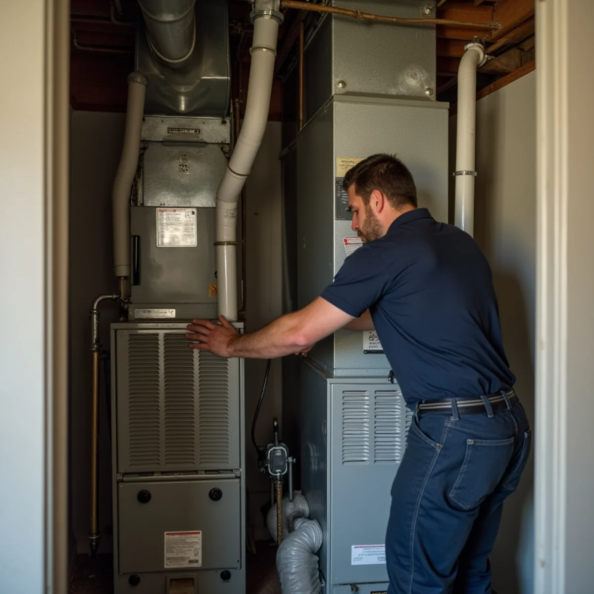 Old furnace being replaced in an Oklahoma City home